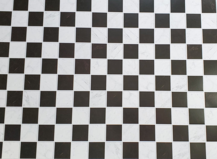 Dollhouse Marble Tile Floor Black & White Semi-Gloss Card 1 1/16" Squares
