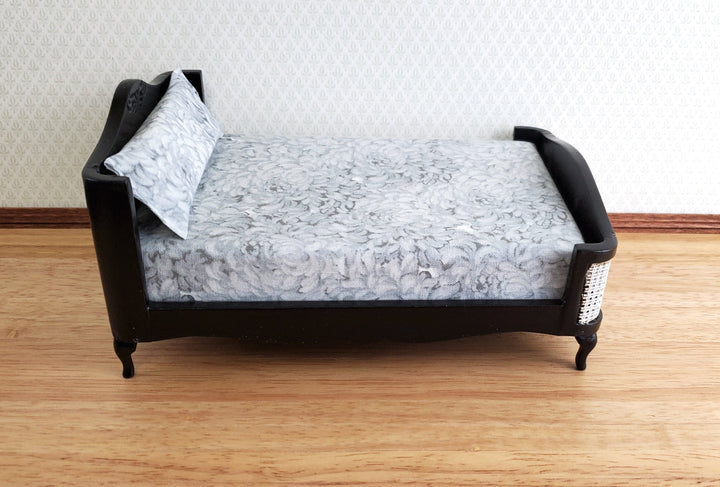 Dollhouse Double Bed Black with Mattress Pillow 1:12 Scale Bedroom Furniture