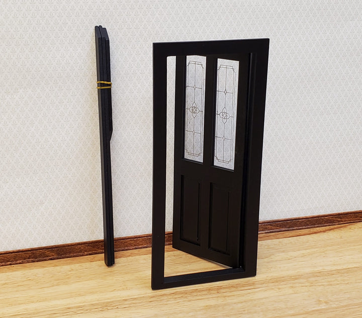 Dollhouse Door Exterior Front Door with Windows BLACK 1:12 Scale Miniature