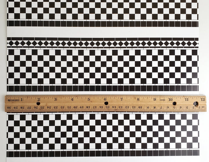 Dollhouse Wall Tiles Paper Black & White Checked Kitchen Bathrooms 1:12 Scale Miniatures