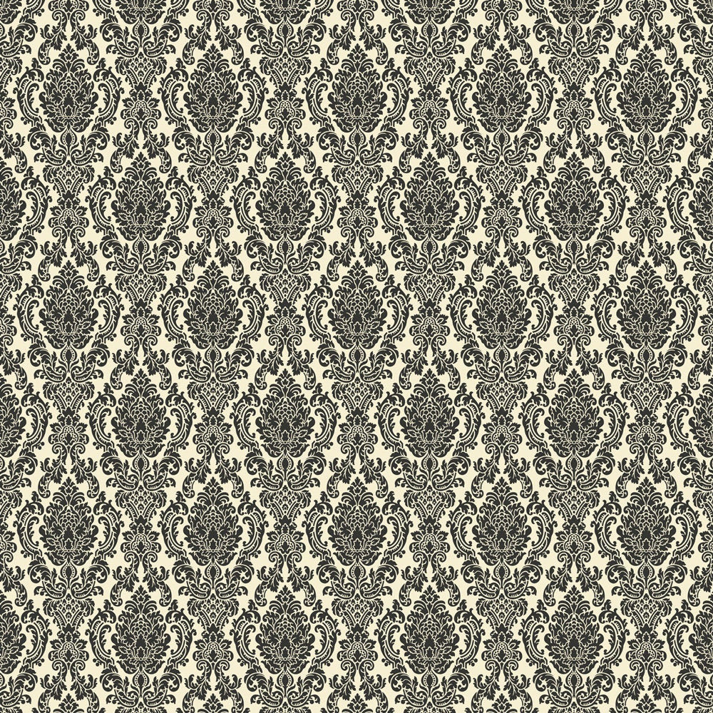 Dollhouse Wallpaper Hampshire Damask Black and Cream Bradbury & Bradbury 1:12 Scale