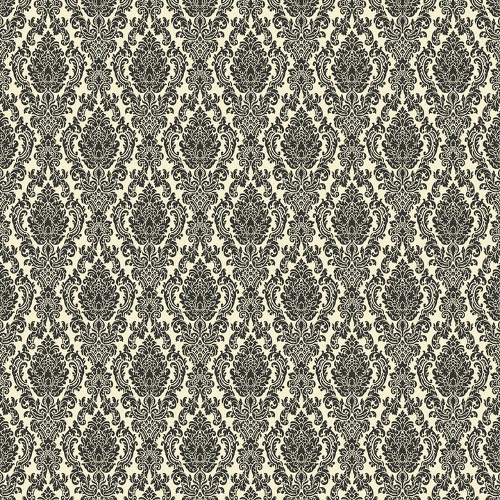 Dollhouse Wallpaper Hampshire Damask Black and Cream Bradbury & Bradbury 1:12 Scale