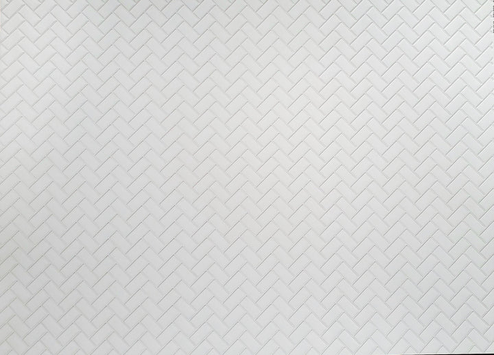 Dollhouse Subway Tile Herringbone White Embossed Glossy Card 1:12 Light Grout