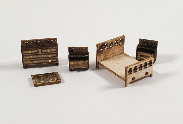 Dollhouse 1:144 Scale Furniture KIT DIY Modern Bedroom Set Bed Dresser Mirror +