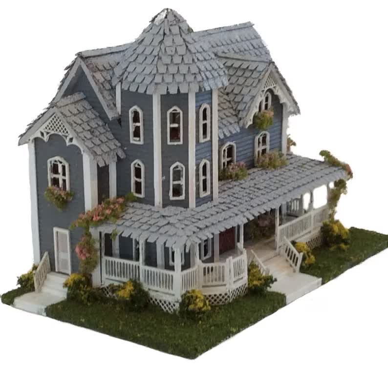1:144 Scale Dollhouse KIT Tiny Victorian Gothic Mansion 9 Rooms with Greenery - Miniature Crush