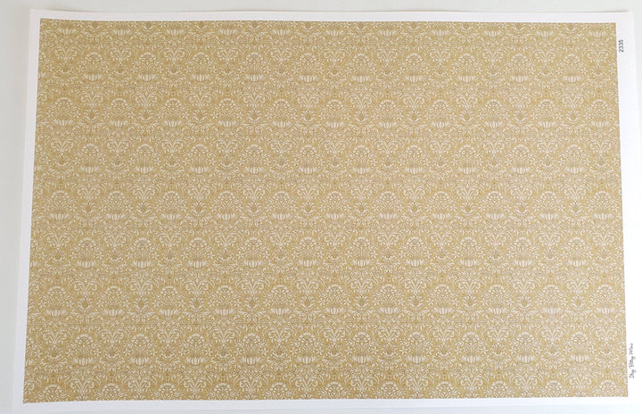 Dollhouse Wallpaper Damask Dark Gold/Beige Victorian 1:12 Scale Itsy Bitsy Miniatures