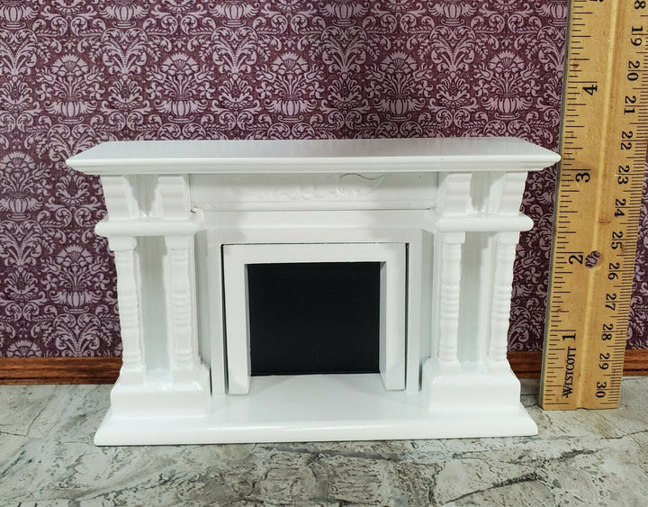 Dollhouse Fireplace with Columns White Finish 1:12 Scale Miniature Furniture