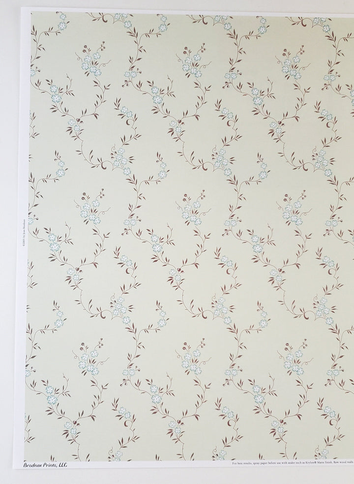 Dollhouse Miniature Wallpaper Brodnax Green Brown Floral "Empress" 1:12 Scale