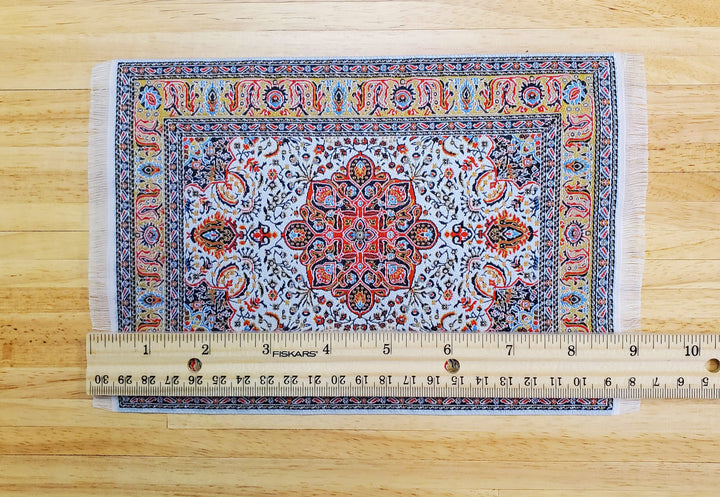 Dollhouse Rug Woven Fabric Large Red Gold White 1:12 Scale Miniature