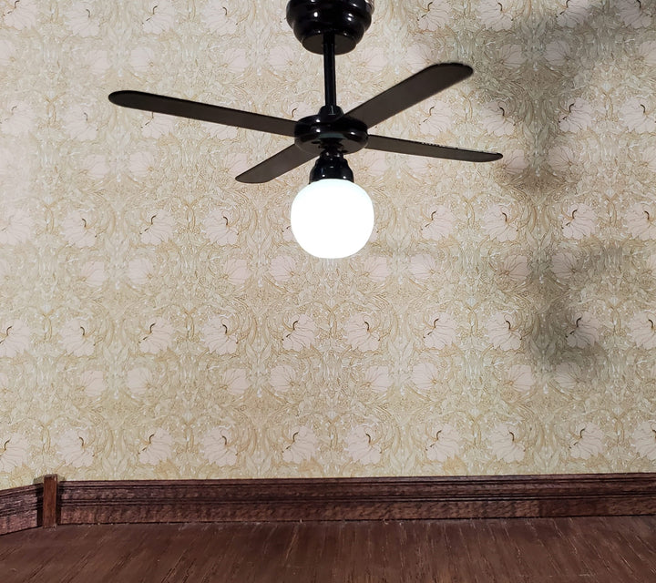 Dollhouse Ceiling Fan Light Black LED Battery 4 Blades 1:12 Scale Houseworks