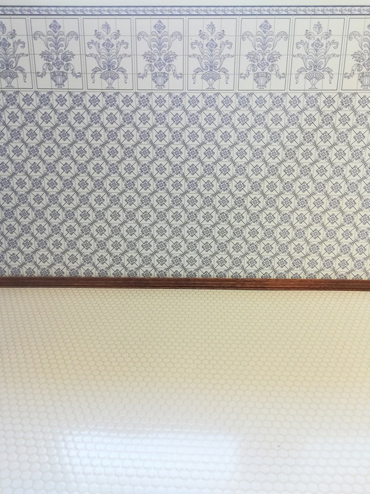Dollhouse Kitchen Wallpaper by Brodnax "Leslie Blue" Delft Style 1:12 Scale