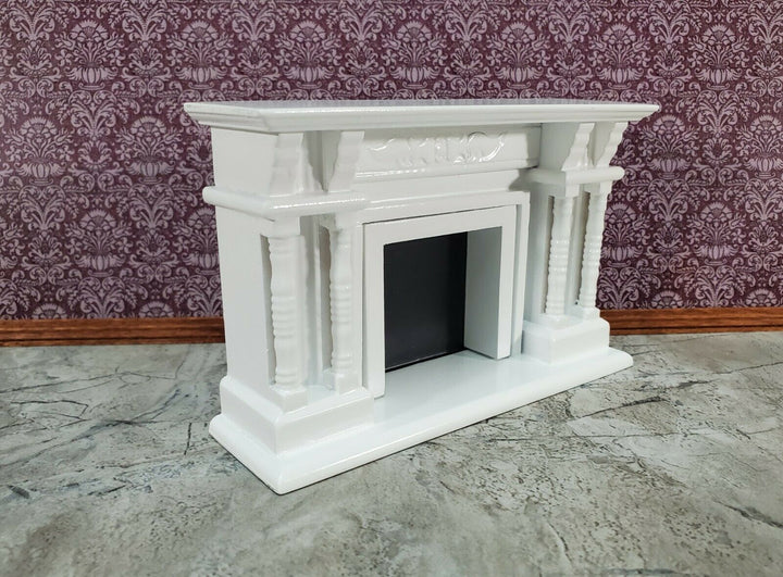 Dollhouse Fireplace with Columns White Finish 1:12 Scale Miniature Furniture