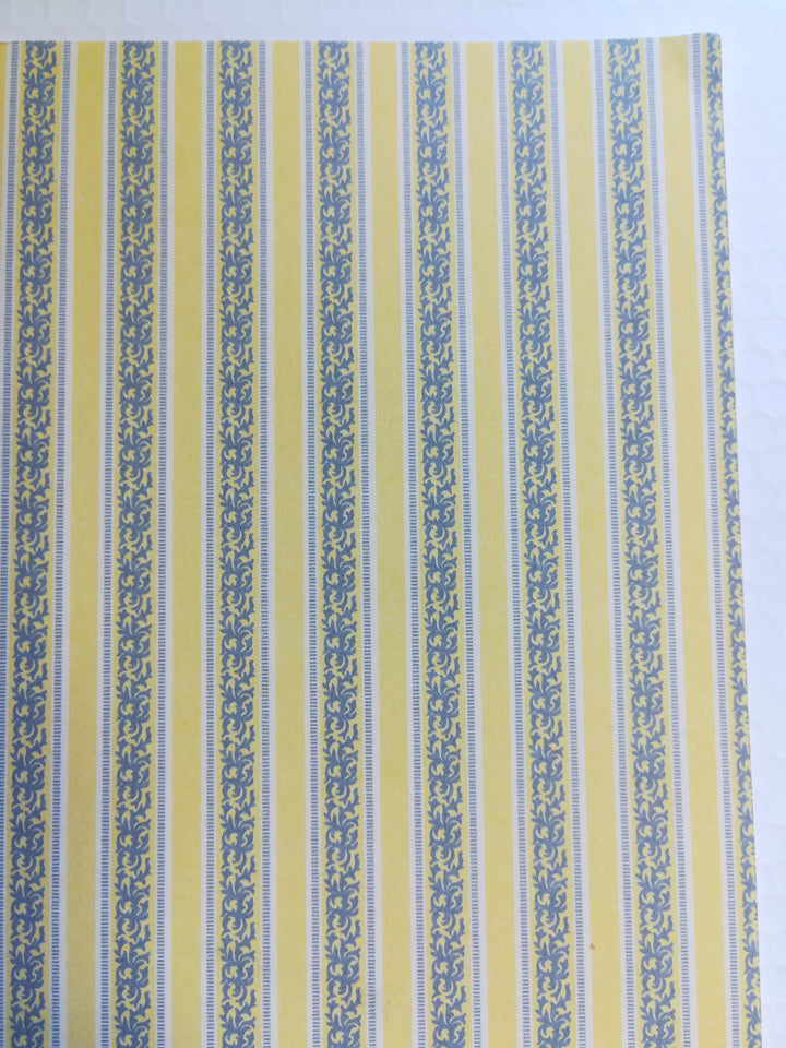 Dollhouse Wallpaper Striped Yellow & Gray Blue 3 Sheets 1:12 Miniature Scale