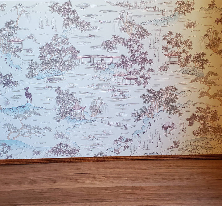 Dollhouse Wallpaper Brodnax "Pagoda Mural" 1:12 Scale Miniature Asian Theme