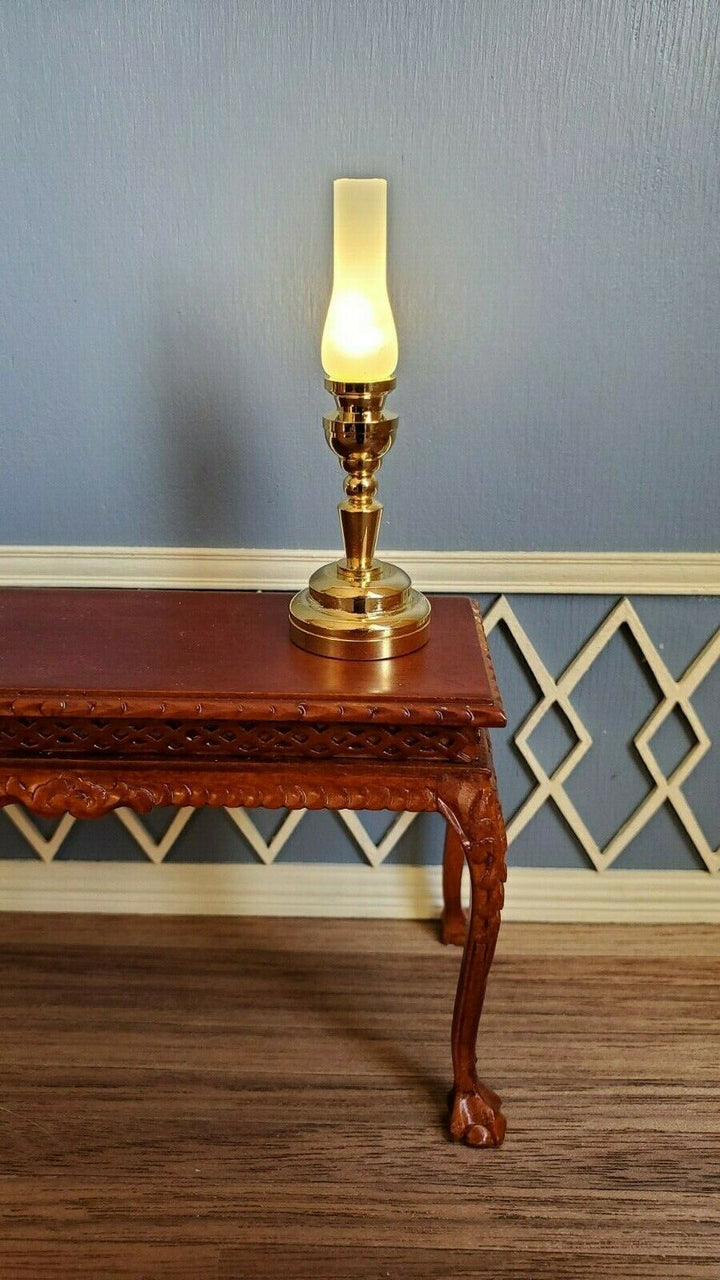 Dollhouse Battery Light Hurricane Lantern Table Lamp Gold 1:12 Scale Miniature