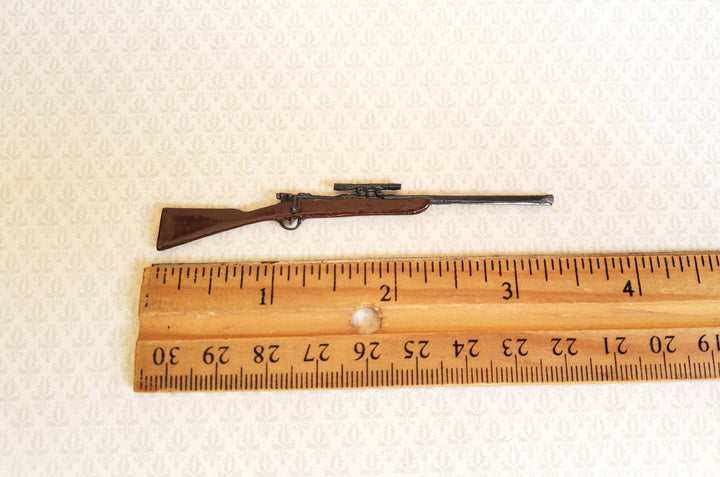 Miniature Bolt Action Rifle with Scope Prop 1:12 Scale Dollhouse Painted Metal 3 3/8"