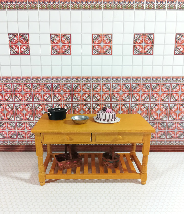 Dollhouse Miniature Wall Tiles Embossed White Maroon Green Rust 1:12 Scale World Model