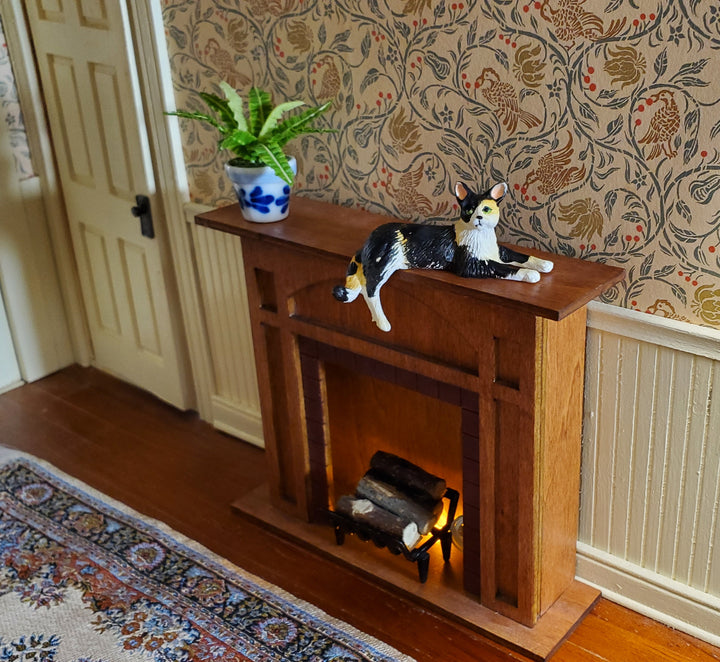 Dollhouse Kitty Cat Calico Black Orange Shelf Sitter Leg Down 1:12 Scale Miniature