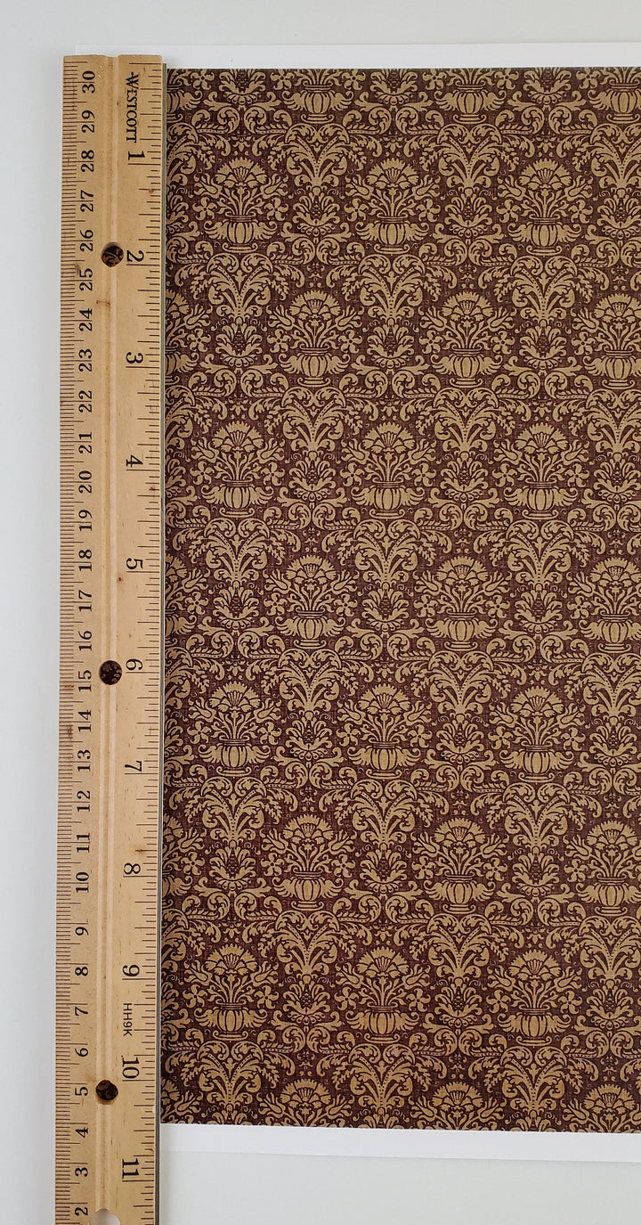 Dollhouse Wallpaper Damask Chocolate Brown Victorian 1:12 Scale Itsy Bitsy Miniatures