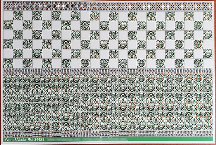 Dollhouse Miniature Wall Tiles Green & White Embossed 1:12 Scale for Kitchens World Model