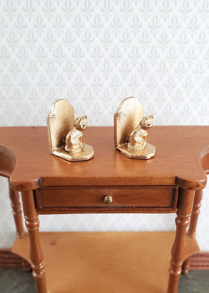 Dollhouse Miniature Kitty Cat Bookends Metal Gold Finish 1:12 Scale Accessory