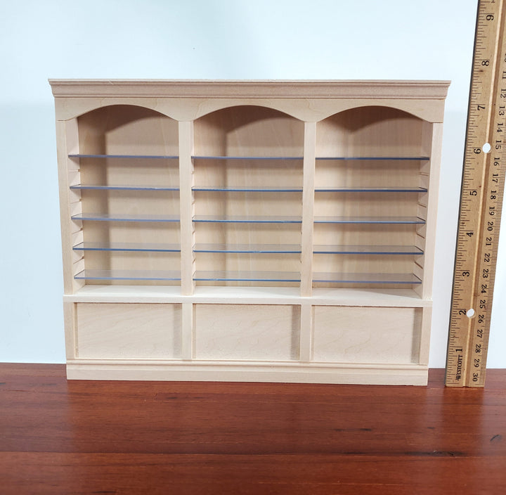 Dollhouse Library Bookcase Shop Shelves 3 Bays Adjustable Shelves 1:12 Scale Furniture
