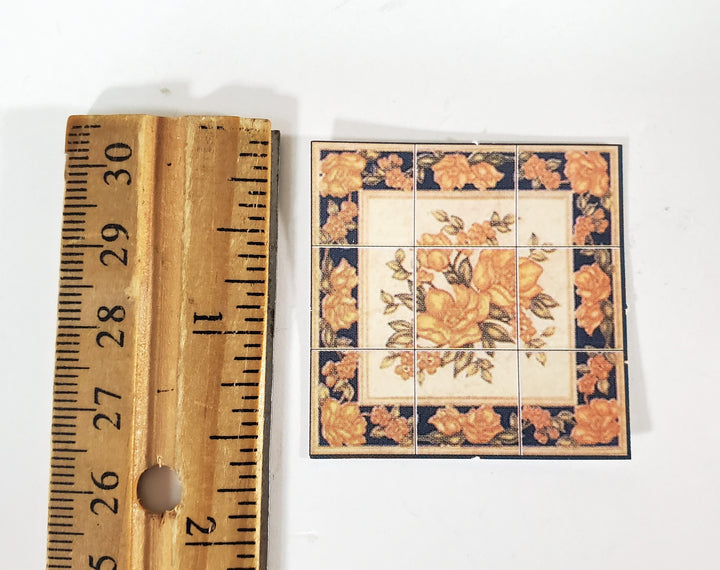 Dollhouse Miniature Wall "Tiles" Embossed Paper Flowers Orange Blue 1:12 Scale by World Model