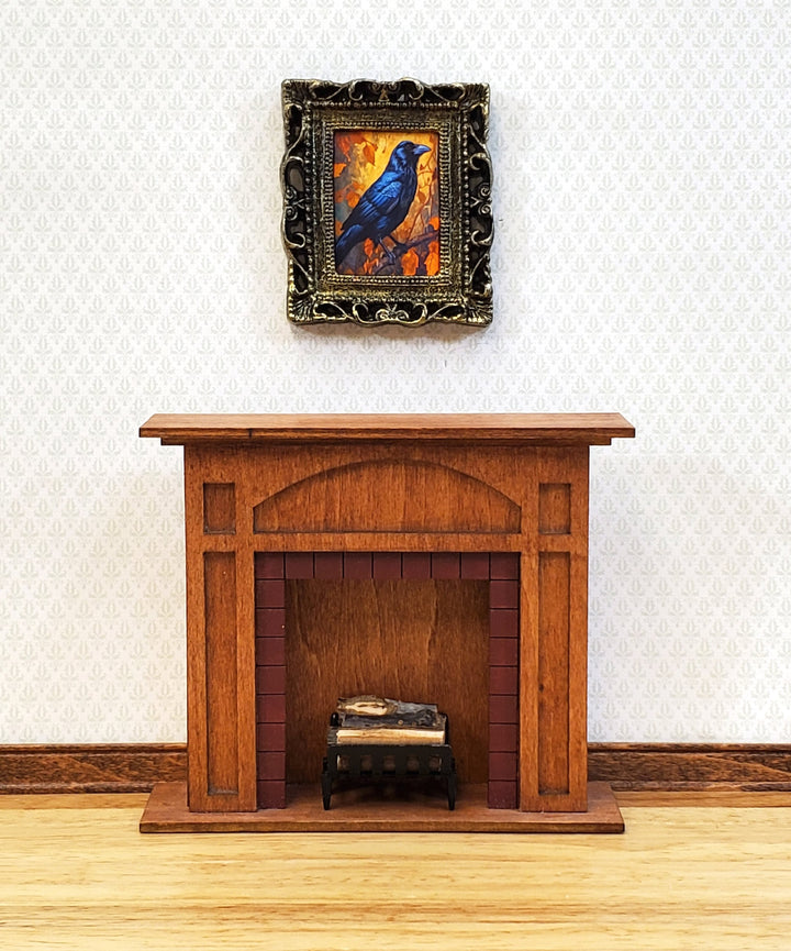 Miniature Raven with Fall Background Framed Print 1:12 Scale Halloween Haunted House