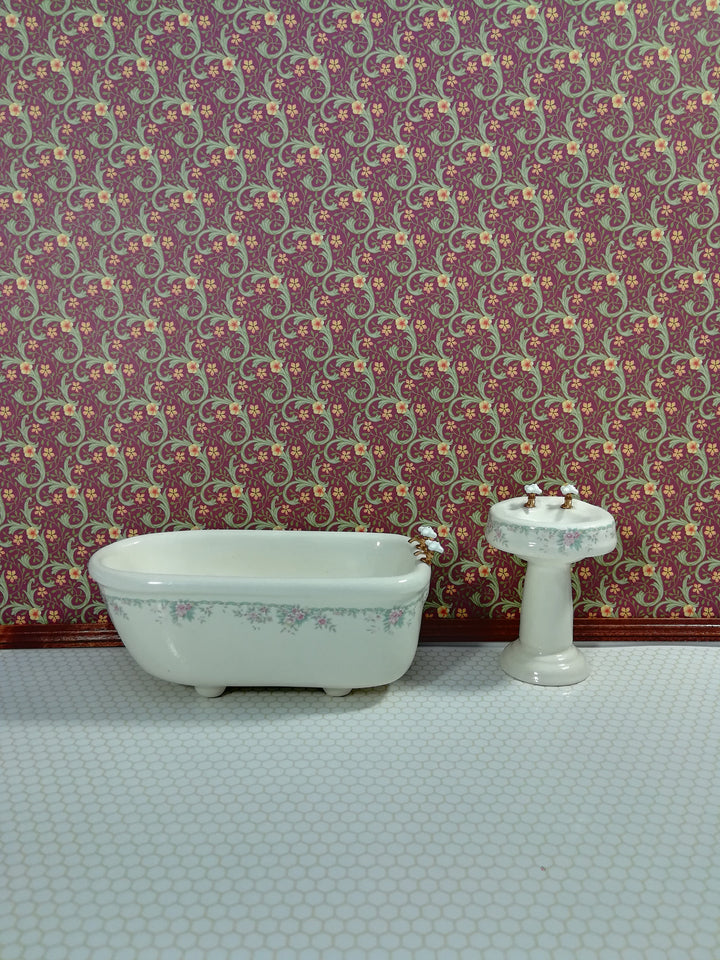 ollhouse Wallpaper Ravenhurtst Brodnax Victorian Maroon and Green 1:12 Scale