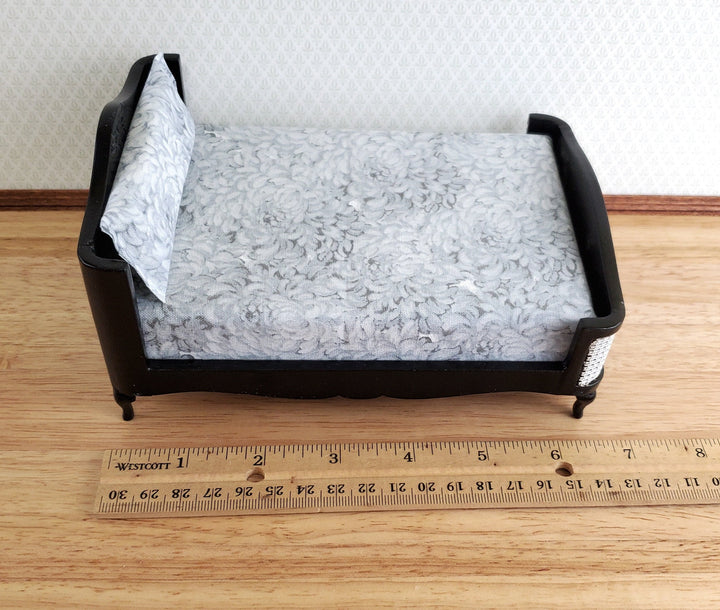 Dollhouse Double Bed Black with Mattress Pillow 1:12 Scale Bedroom Furniture