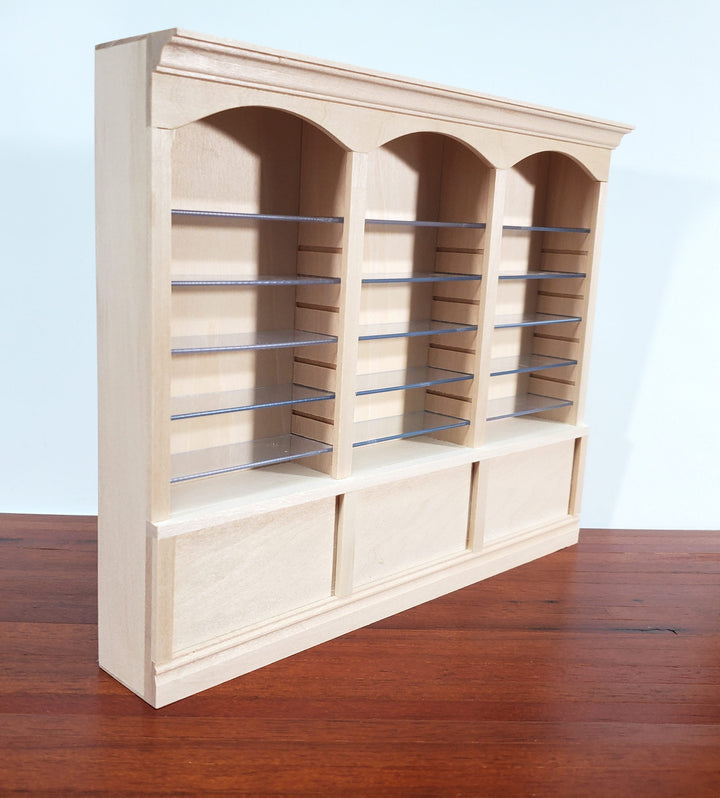 Dollhouse Library Bookcase Shop Shelves 3 Bays Adjustable Shelves 1:12 Scale Furniture