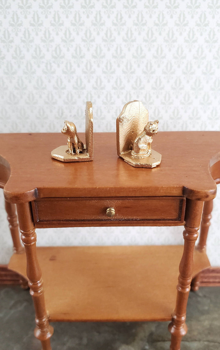 Dollhouse Miniature Kitty Cat Bookends Metal Gold Finish 1:12 Scale Accessory