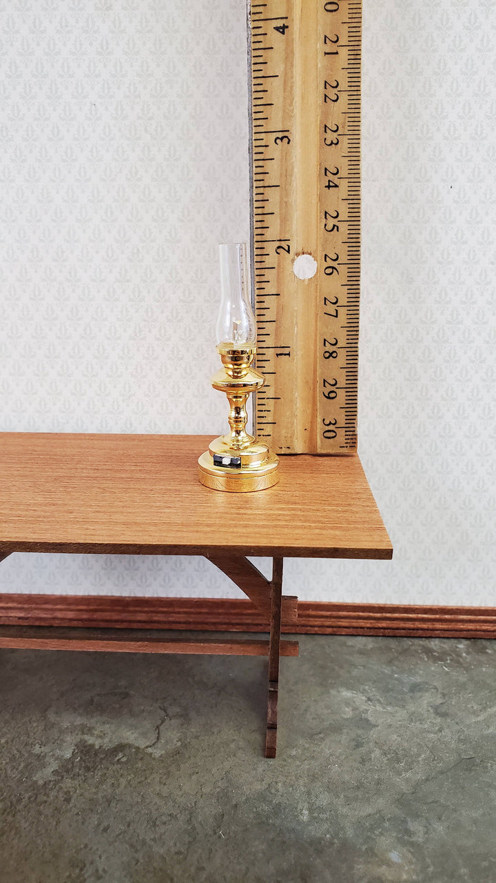 Dollhouse Miniature Battery Light Hurricane Table Lamp Gold 1:12 Scale Lantern