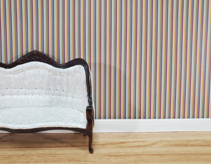 Dollhouse Wallpaper Brodnax Stripes Maroon Blue Gold "Patina" 1:12 Scale Miniature