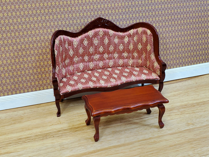 Dollhouse Victorian Living Room Set Sofa Chairs Tables 1:12 Scale Furniture Dark Pink