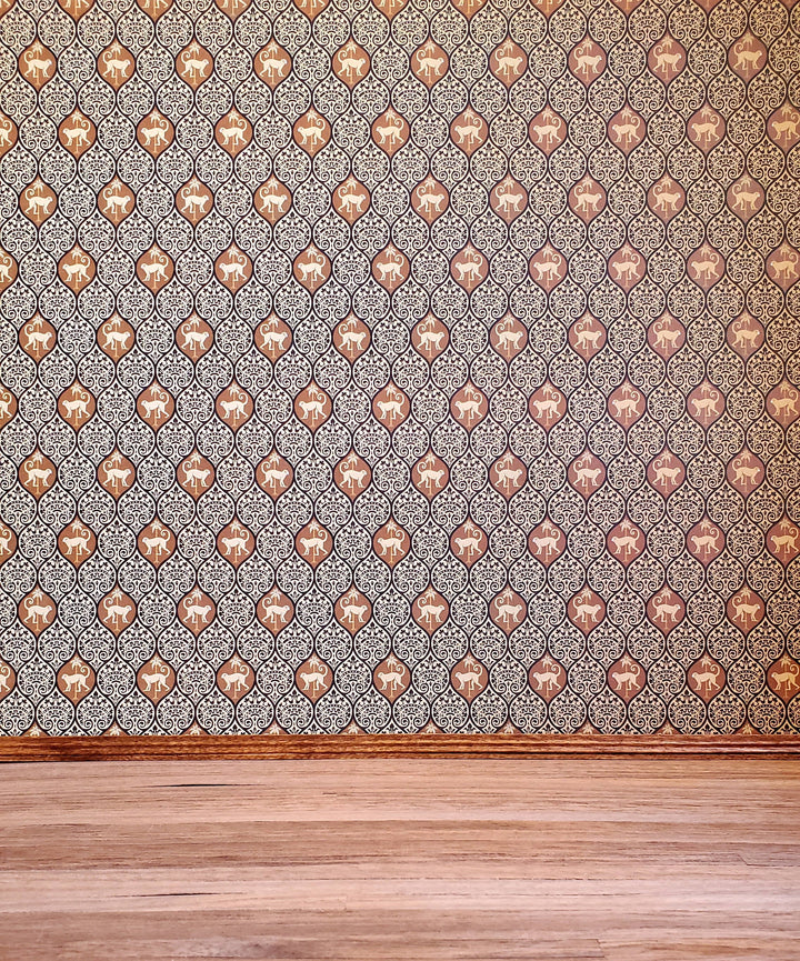 Dollhouse Wallpaper Brodnax "Monkeys" Brown Black Tan 1:12 Scale Miniature