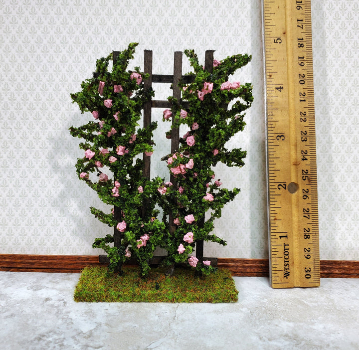 Dollhouse Climbing Roses on Trellis Pink Flowering Shrub 1:12 Scale Miniature