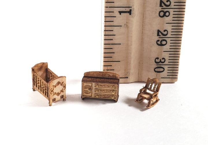 Dollhouse 1:144 Scale Furniture KIT DIY Victorian Nursery Crib Changing Table ++