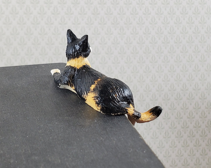 Dollhouse Kitty Cat Calico Black Orange Shelf Sitter Leg Down 1:12 Scale Miniature