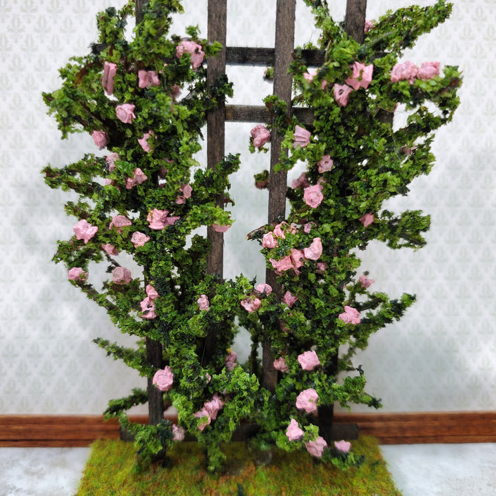 Dollhouse Climbing Roses on Trellis Pink Flowering Shrub 1:12 Scale Miniature