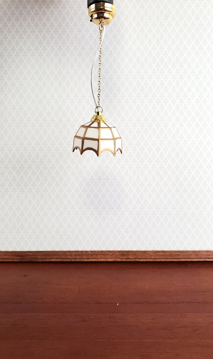 Dollhouse Miniature Battery Light Hanging Ceiling White Gold 1:12 Scale