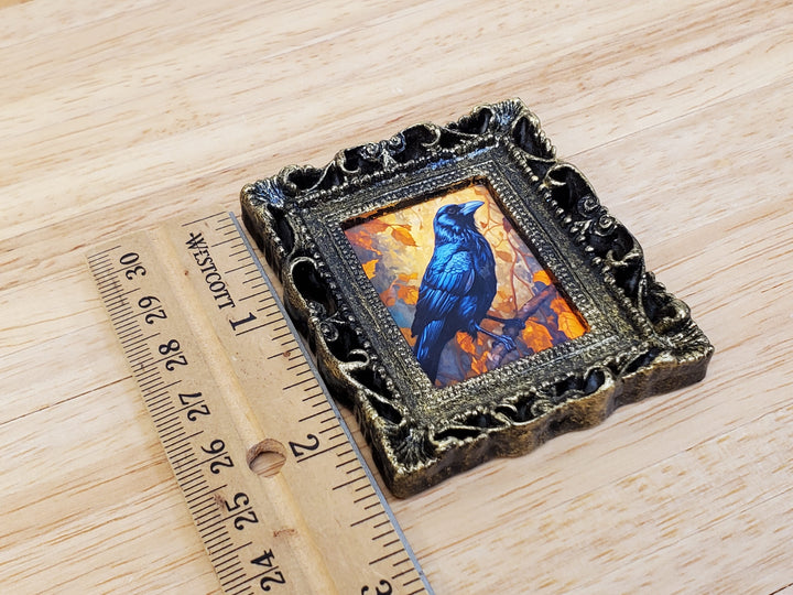 Miniature Raven with Fall Background Framed Print 1:12 Scale Halloween Haunted House