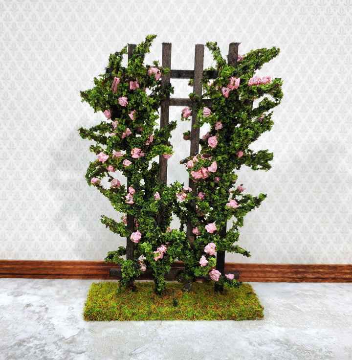 Dollhouse Climbing Roses on Trellis Pink Flowering Shrub 1:12 Scale Miniature