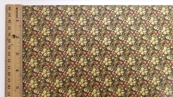 Dollhouse Wallpaper William Morris Lilies Flowers Green 1:12 Scale Itsy Bitsy