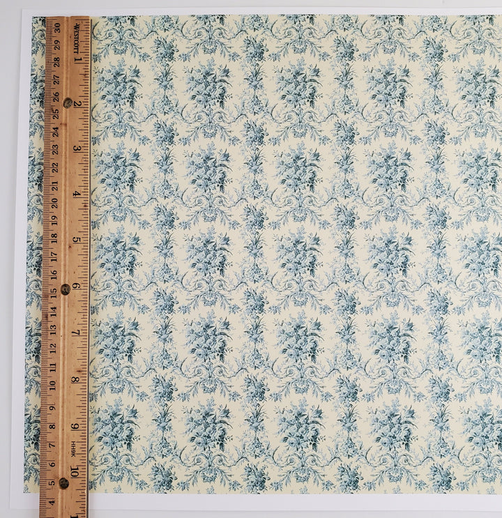 Dollhouse Wallpaper Blue & Cream Floral "French Rose Tapestry" 1:12 Scale Itsy Bitsy Mini