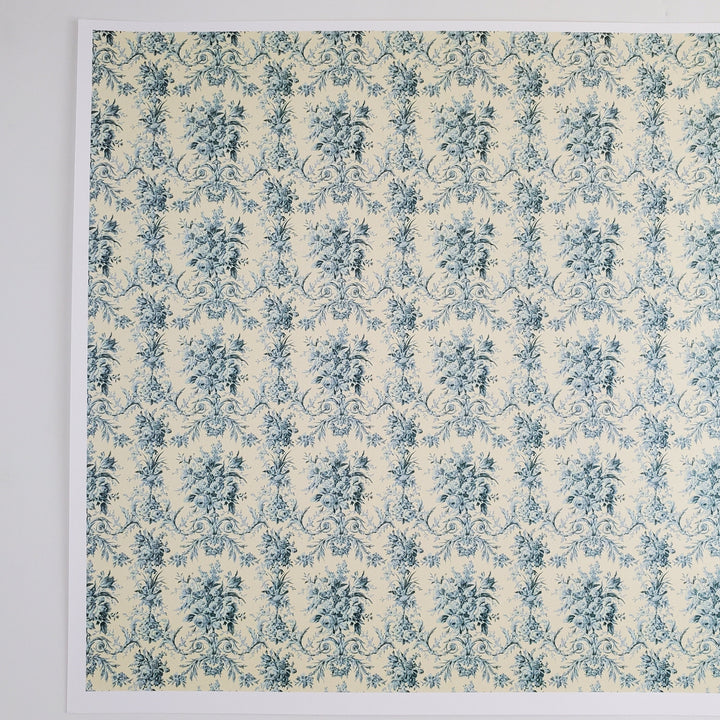 Dollhouse Wallpaper Blue & Cream Floral "French Rose Tapestry" 1:12 Scale Itsy Bitsy Mini