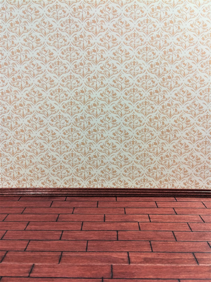 Dollhouse Wallpaper Art Nouveau Gold Tulips on Cream 1:12 Scale Miniature