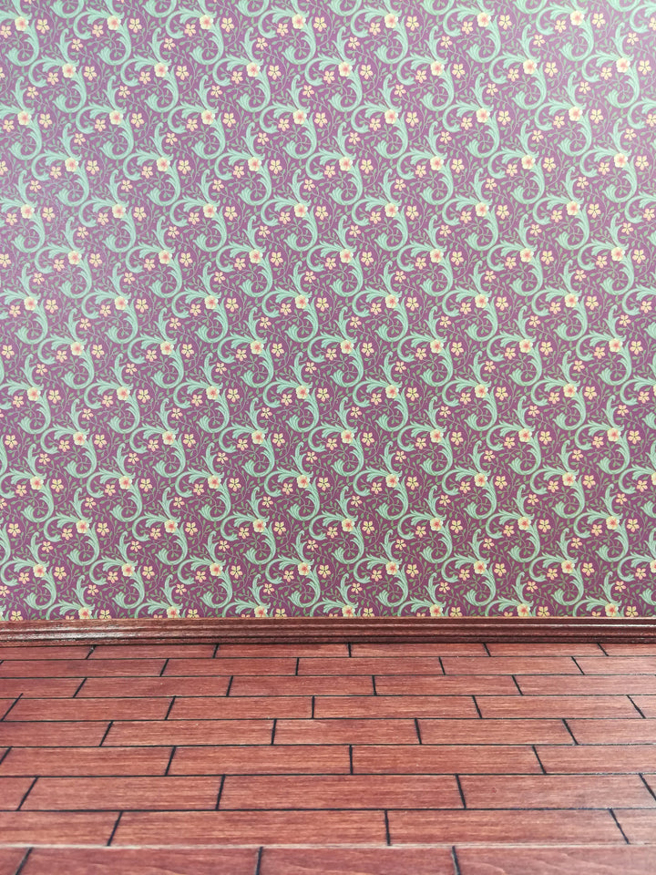 ollhouse Wallpaper Ravenhurtst Brodnax Victorian Maroon and Green 1:12 Scale