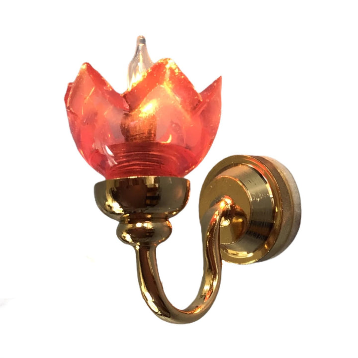 Dollhouse Pink Lily Wall Light Flower Shade 12 Volt w/Plug 1:12 Scale Miniature