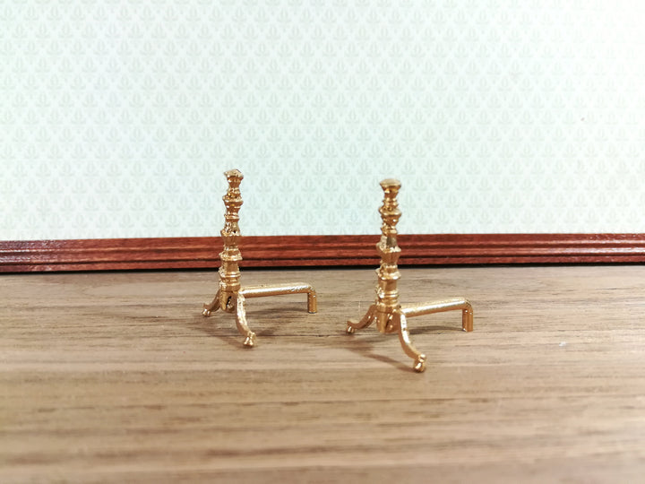 Dollhouse Miniature Andirons Gold Fireplace with Bar for Wood Metal 1:12 Scale